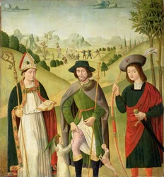 Trois saints : évêque saint, Saint Roch et Saint Sébastien, vers 1460-80